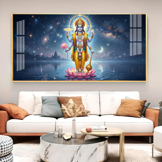Vishnu Bhagwan Divine Universe Glass Finish Horizontal Wall Art