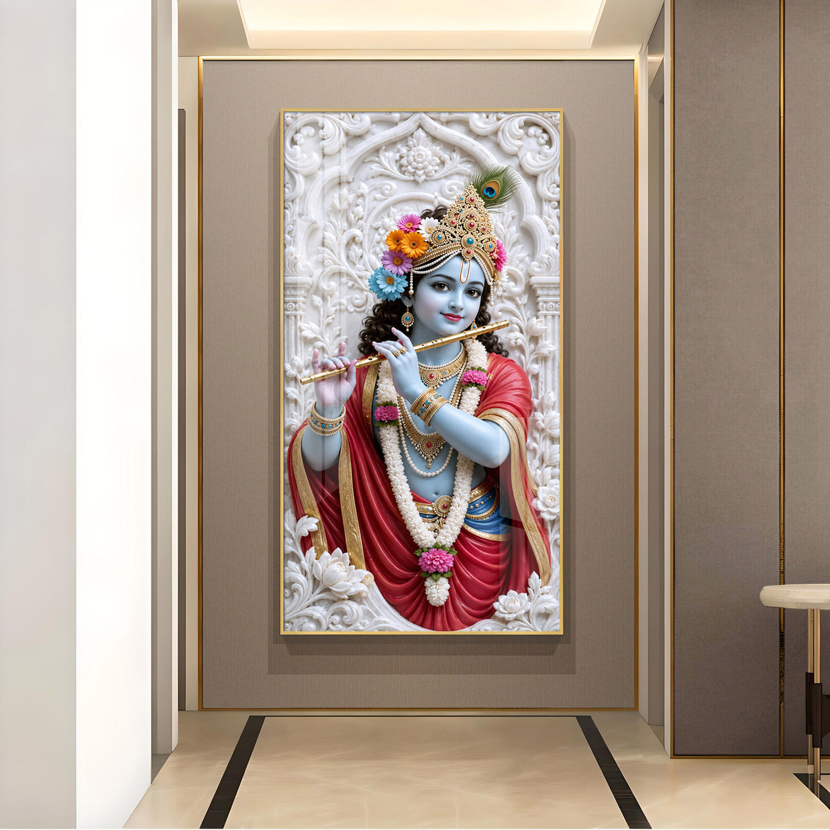 Divine Krishna ji Glass Finish Vertical Wall Art