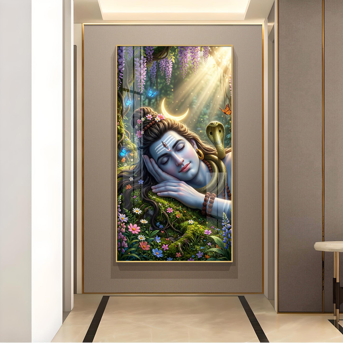 Lord Shiva Glass Finish Vertical Wall Art