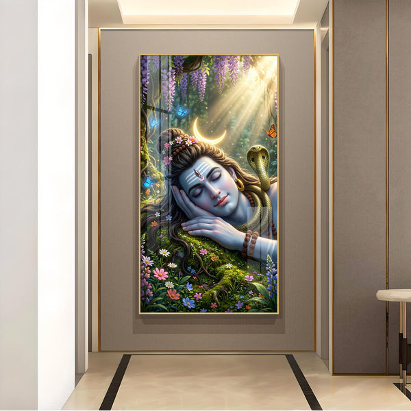 Lord Shiva Glass Finish Vertical Wall Art