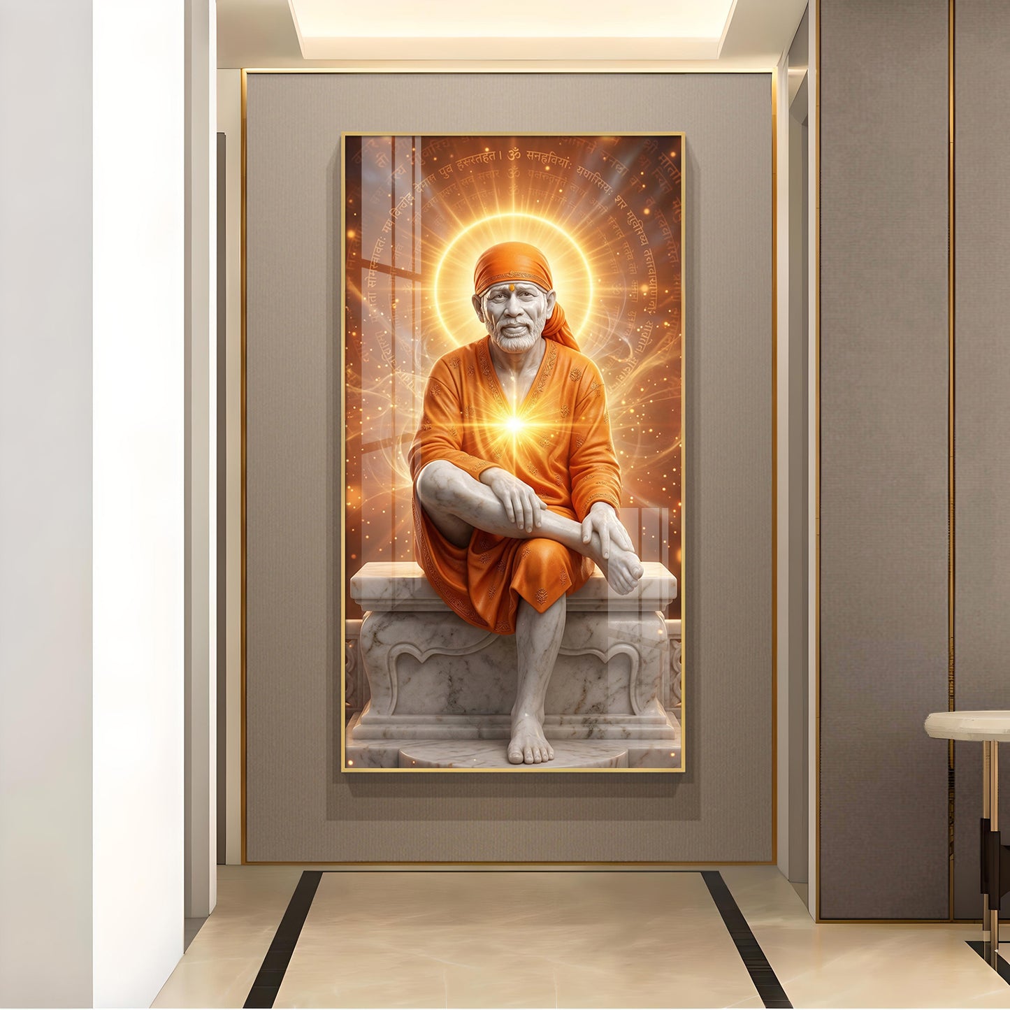 Sai Baba's Grace Glass Finish Vertical Wall Art