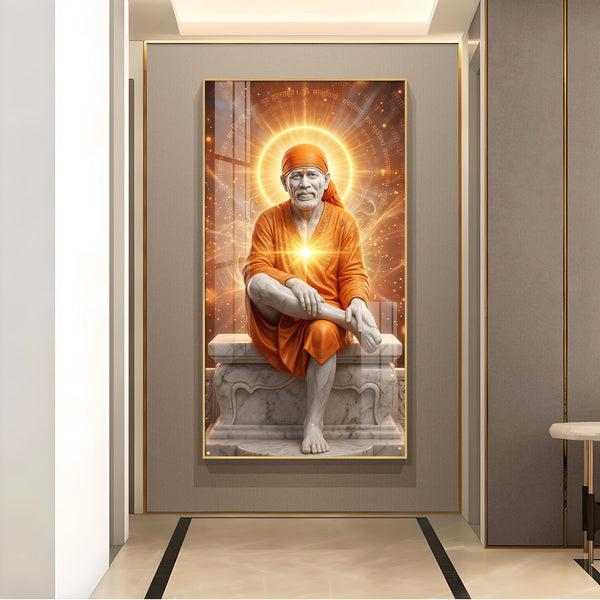 Sai Baba's Grace Glass Finish Vertical Wall Art