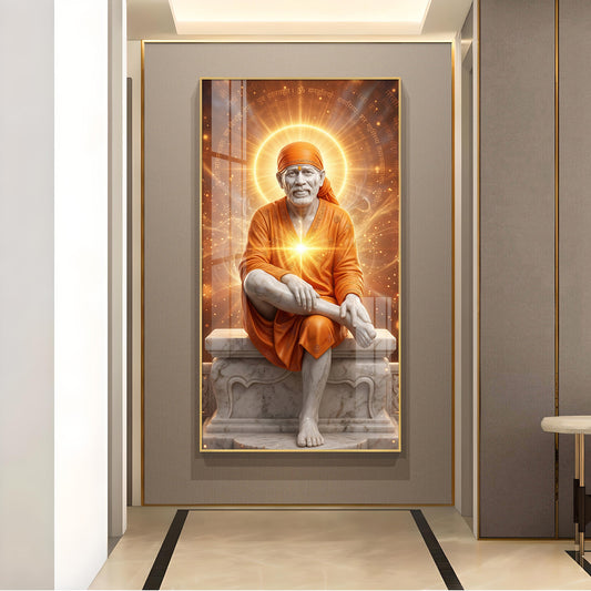 Sai Baba's Grace Glass Finish Vertical Wall Art