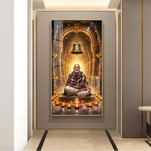 Baba Neemkaroli Glass Finish Vertical Wall Art
