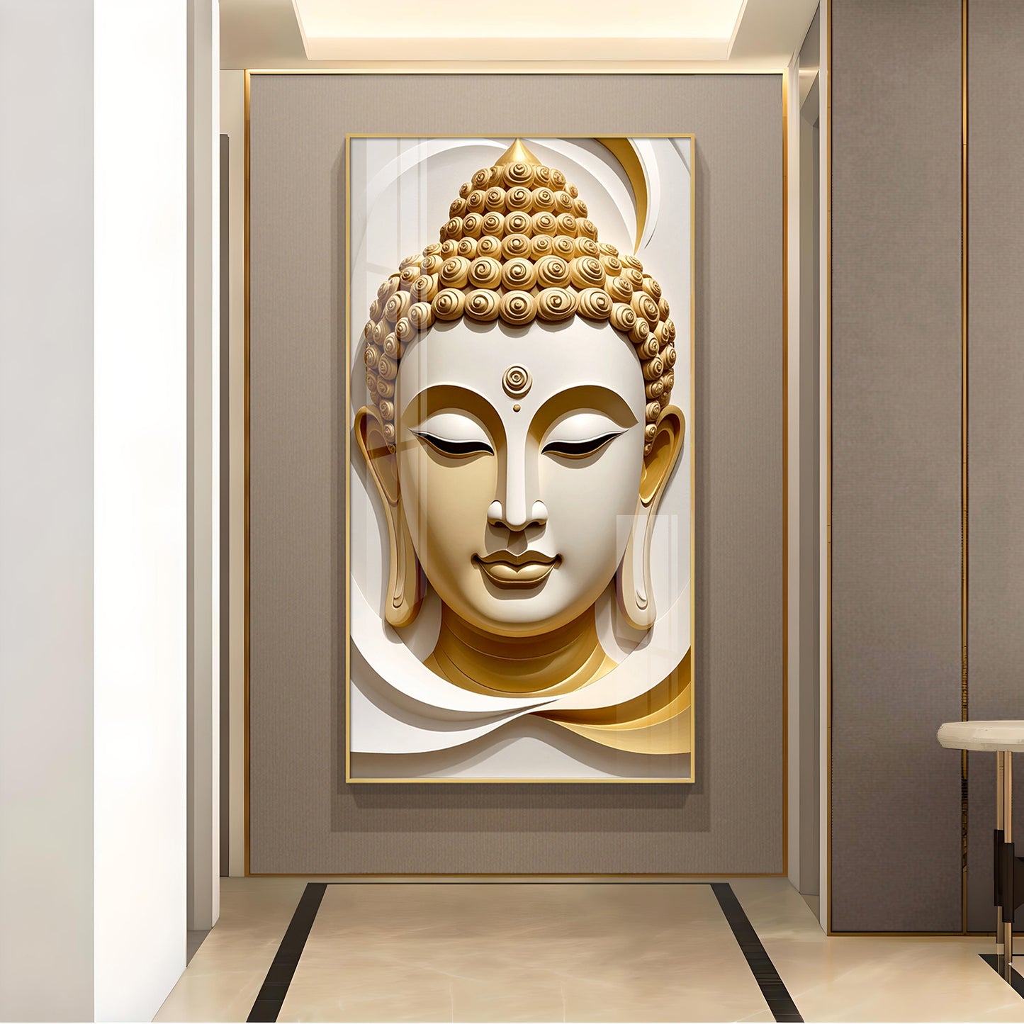 Divine Peace Buddha Glass Finish Vertical Wall Art