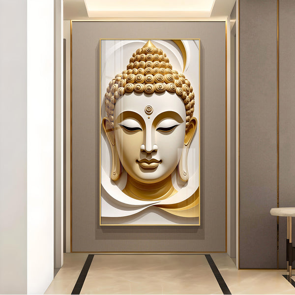 Divine Peace Buddha Glass Finish Vertical Wall Art