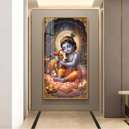 Little Kanha With Calf Glass Finish Vertical Wall Art