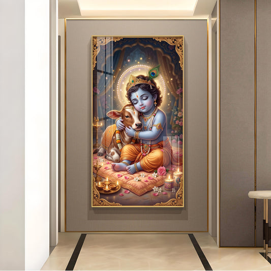Little Kanha With Calf Glass Finish Vertical Wall Art