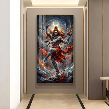 Shiv Sadhana Glass Finish Vertical Wall Art