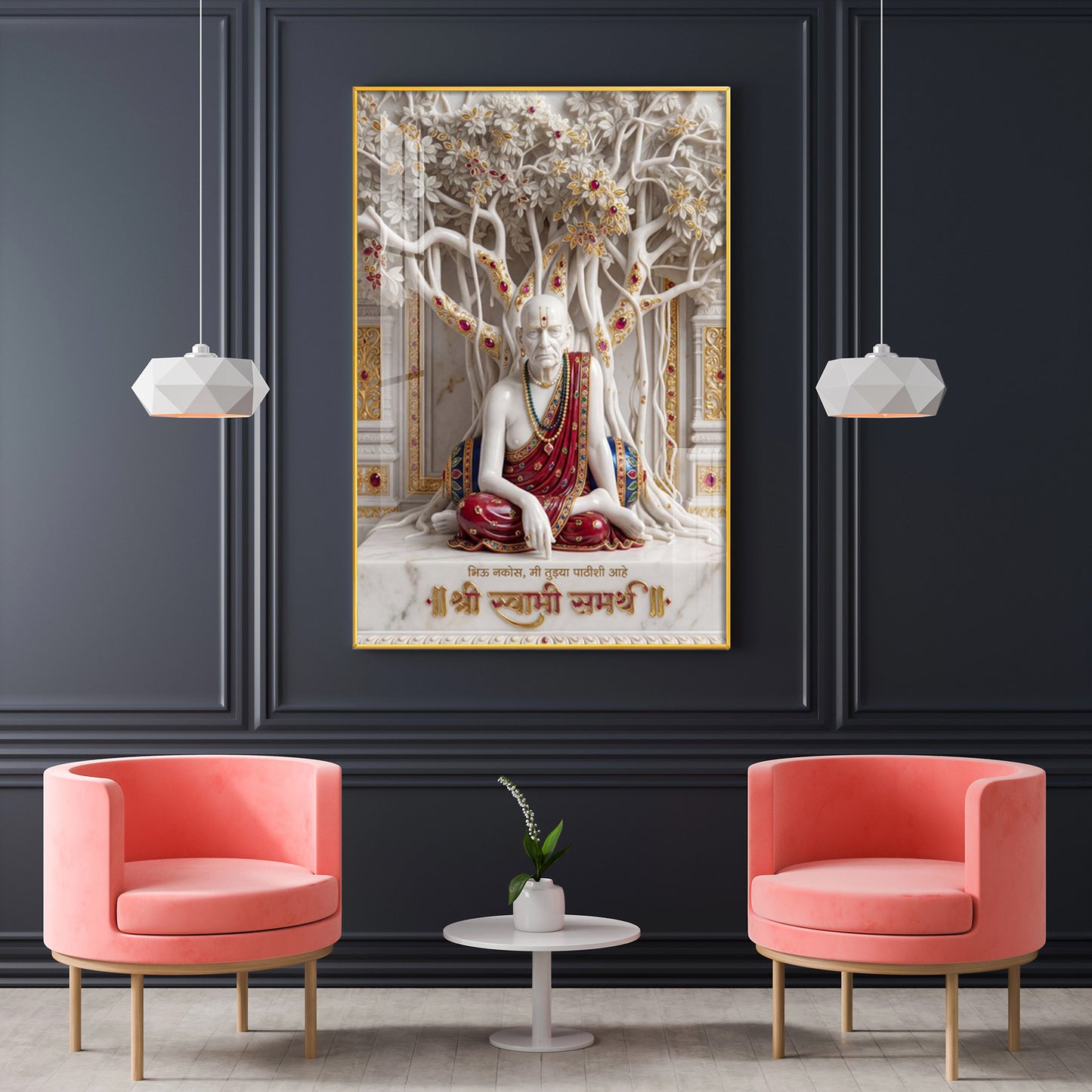 Hindu Saint Shree Swami Samarth Glass Finish Vertical Wall Art