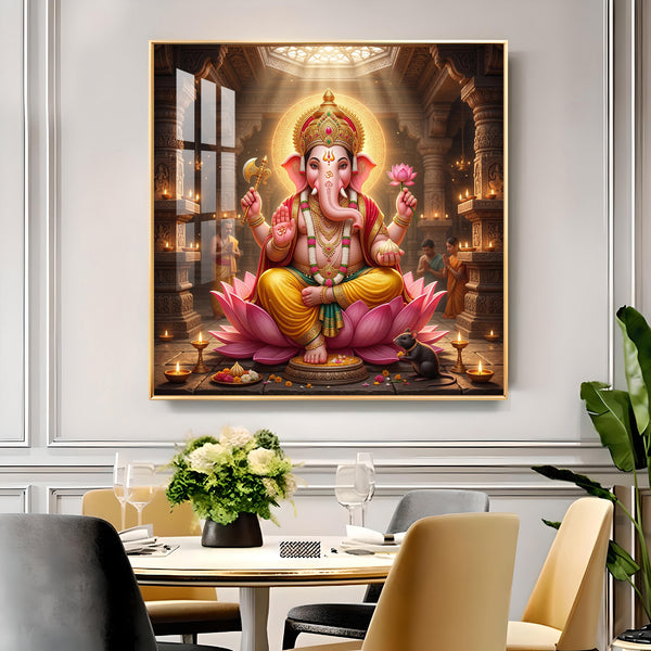 Ganapathi Glass Finish Square Wall Art