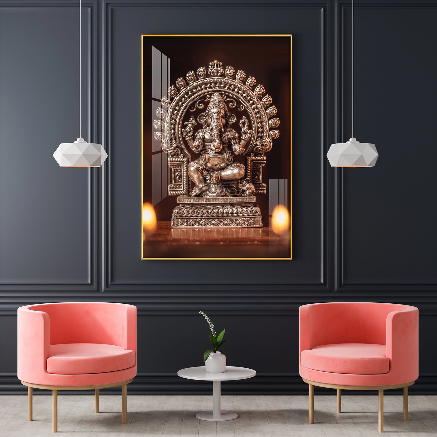 Divine Ganpati Bappa Glass Finish Vertical Wall Art