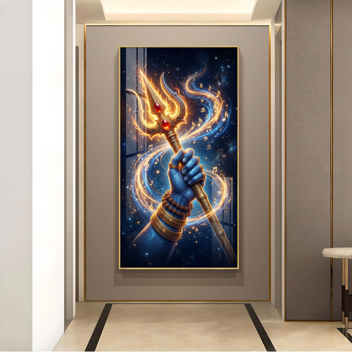 Lord Shiv Ji Trishul Glass Finish Vertical Wall Art