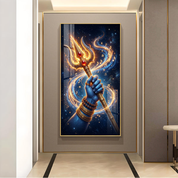Lord Shiv Ji Trishul Glass Finish Vertical Wall Art