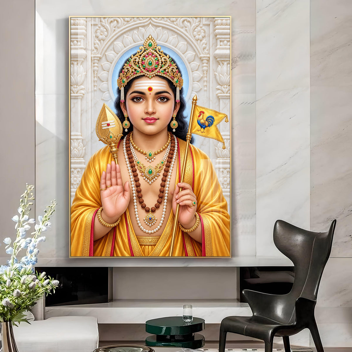 Divine Murugan Glass Finish Vertical Wall Art