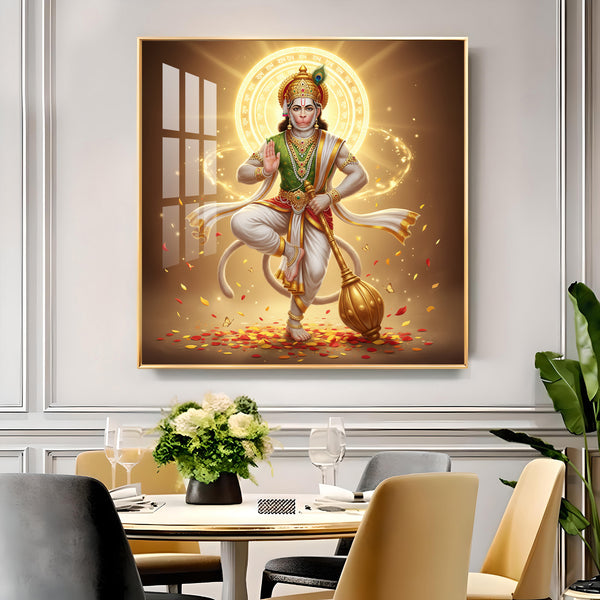God Hanuman Ji Glass Finish Square Wall Art