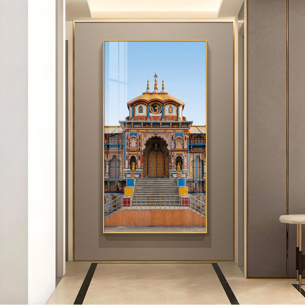 Badrinath Temple Glass Finish Vertical Wall Art