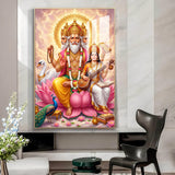 God Brahma Alongside Saraswati Glass Finish Vertical Wall Art