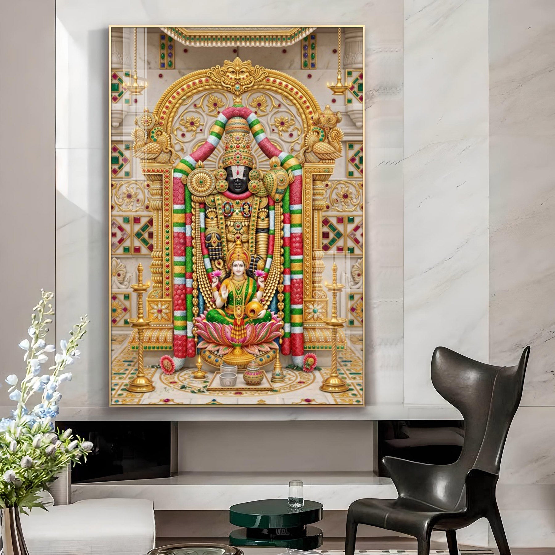 Tirupati Balaji & Goddess Lakshmi Glass Finish Vertical Wall Art