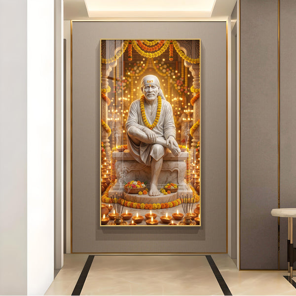 Om Sai Ram Glass Finish Vertical Wall Art