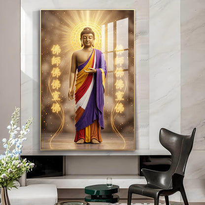 Depicting A Golden Buddha Glass Finish Vertical Wall Art
