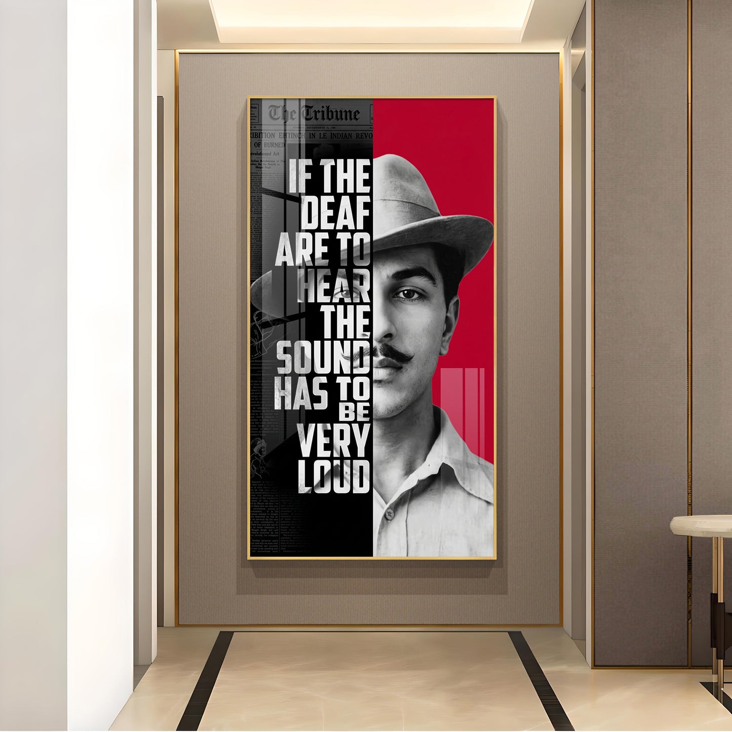 Bhagat Singh Glass Finish Vertical Wall Art