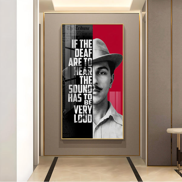 Bhagat Singh Glass Finish Vertical Wall Art