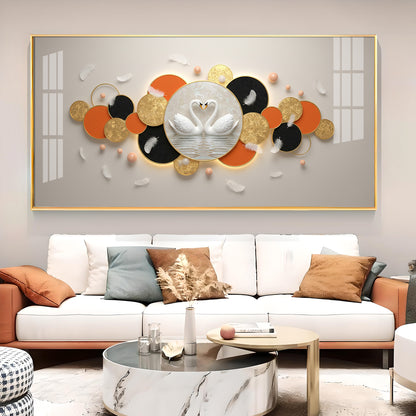 Pair Of White Swan Glass Finish Horizontal Wall Art