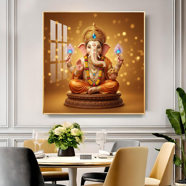 Divine Shree Ganesha ji Glass Finish Square Wall Art
