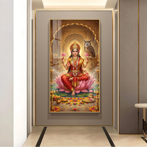 Goddess Mahalakshmi Glass Finish Vertical Wall Art