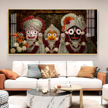 Lord Jagannath, Balabhadra, & Subhadra Glass Finish Horizontal Wall Art