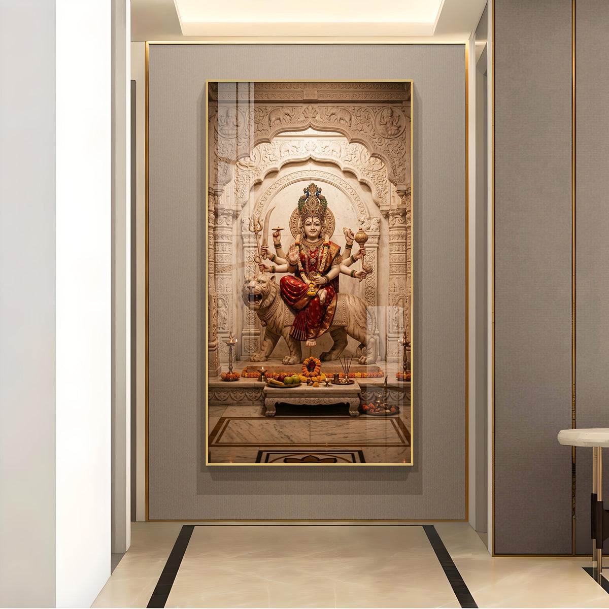 Hindu Goddess Durga Maa Glass Finish Vertical Wall Art
