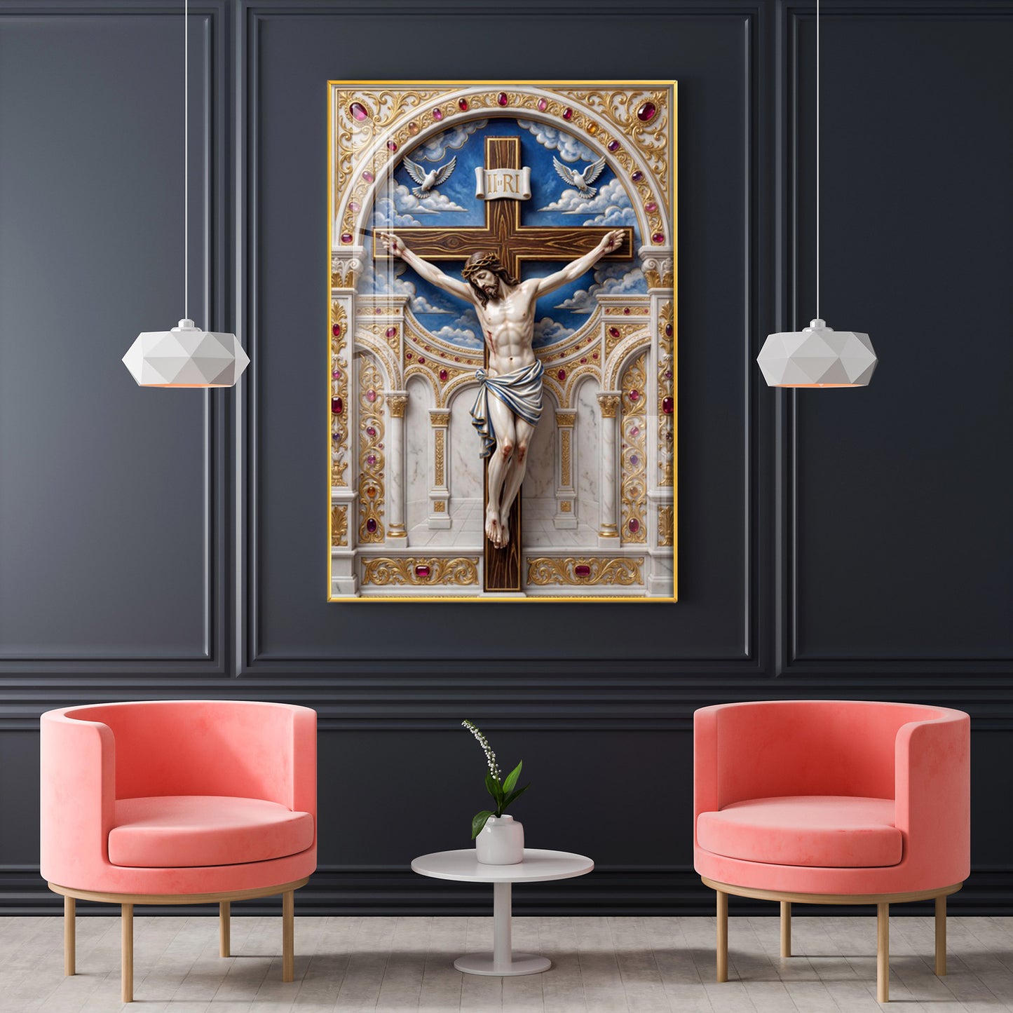 Embrace of the Cross Glass Finish Vertical Wall Art