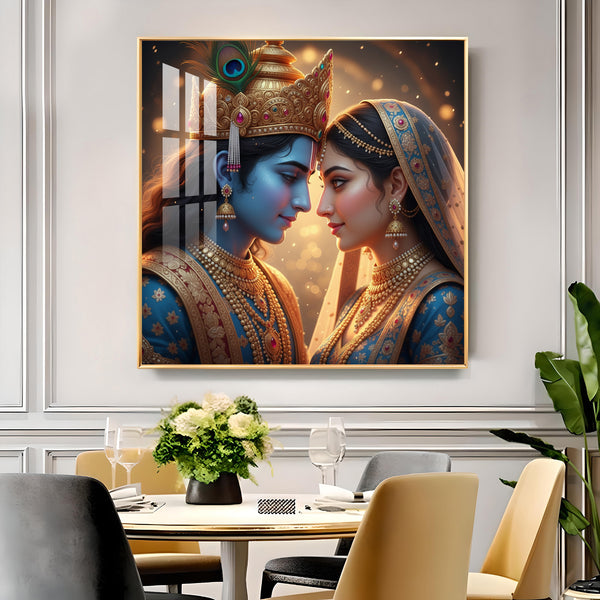 Divine Lord Radha and Krishna Glass Finish Square Wall Art