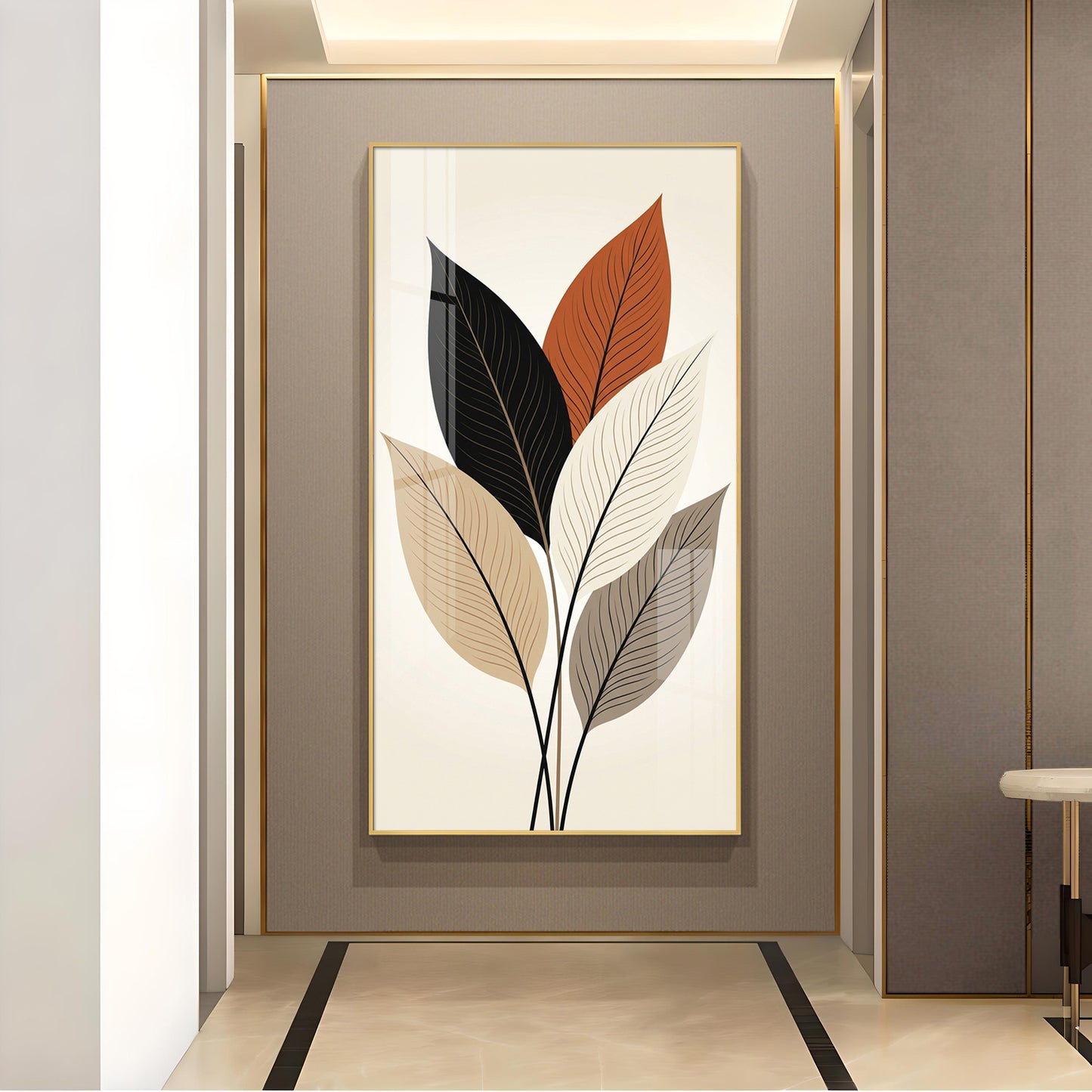 Colored Leaf Glass Finish Vertical Wall Art