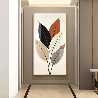 Colored Leaf Glass Finish Vertical Wall Art