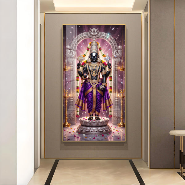 Om Namo Venkateswara Glass Finish Vertical Wall Art