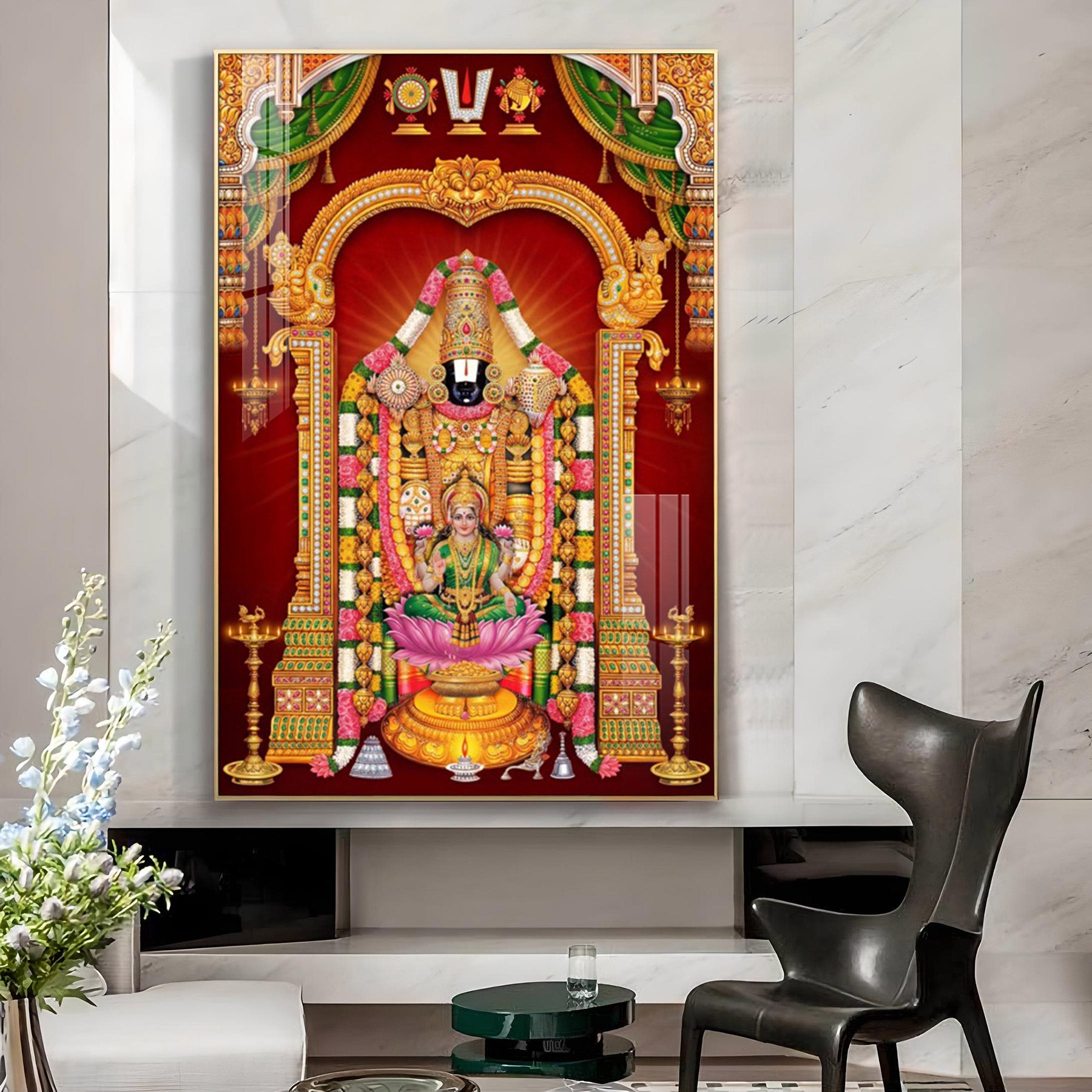 Lord Venkateswara,Goddess Lakshmi Glass Finish Vertical Wall Art