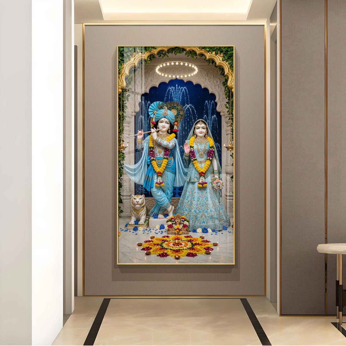 Radha & Krishna Masterpiece Glass Finish Vertical Wall Art