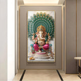 Lord Ganesha Glass Finish Vertical Wall Art