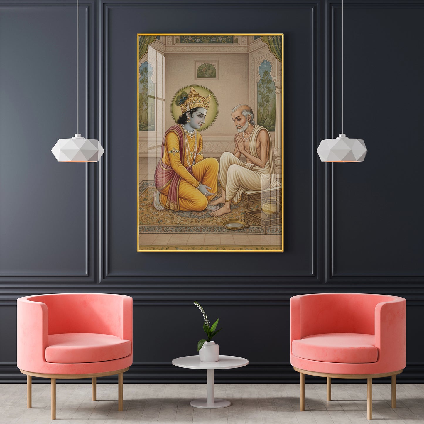 Krishna Sudama Glass Finish Vertical Wall Art