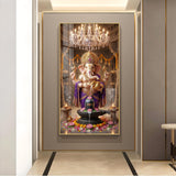 Lord Ganesh With Lord Shiv Glass Finish Vertical Wall Art