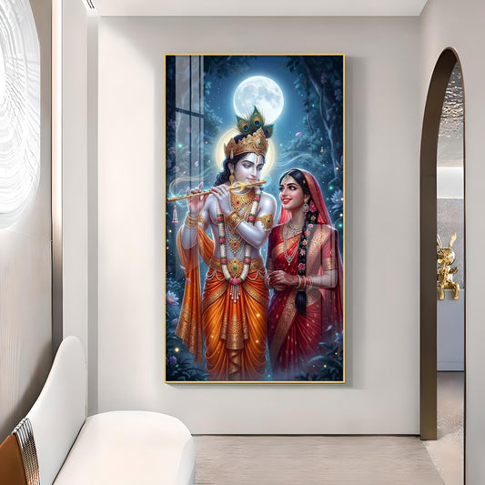 Divine Shree Radha Krishna Ji Glass Finish Vertical Wall Art