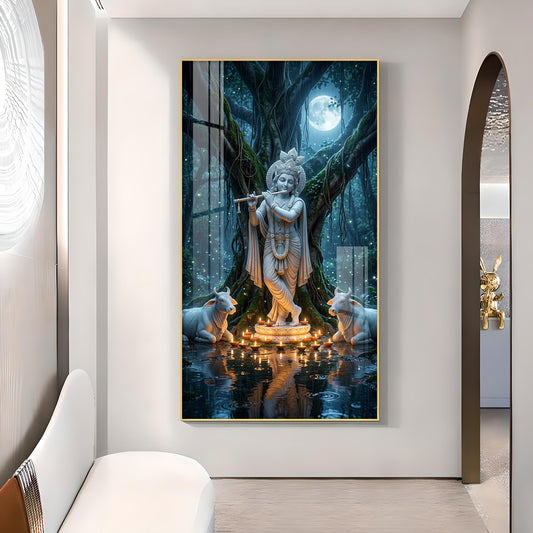 God Shree Krishna Glass Finish Vertical Wall Art