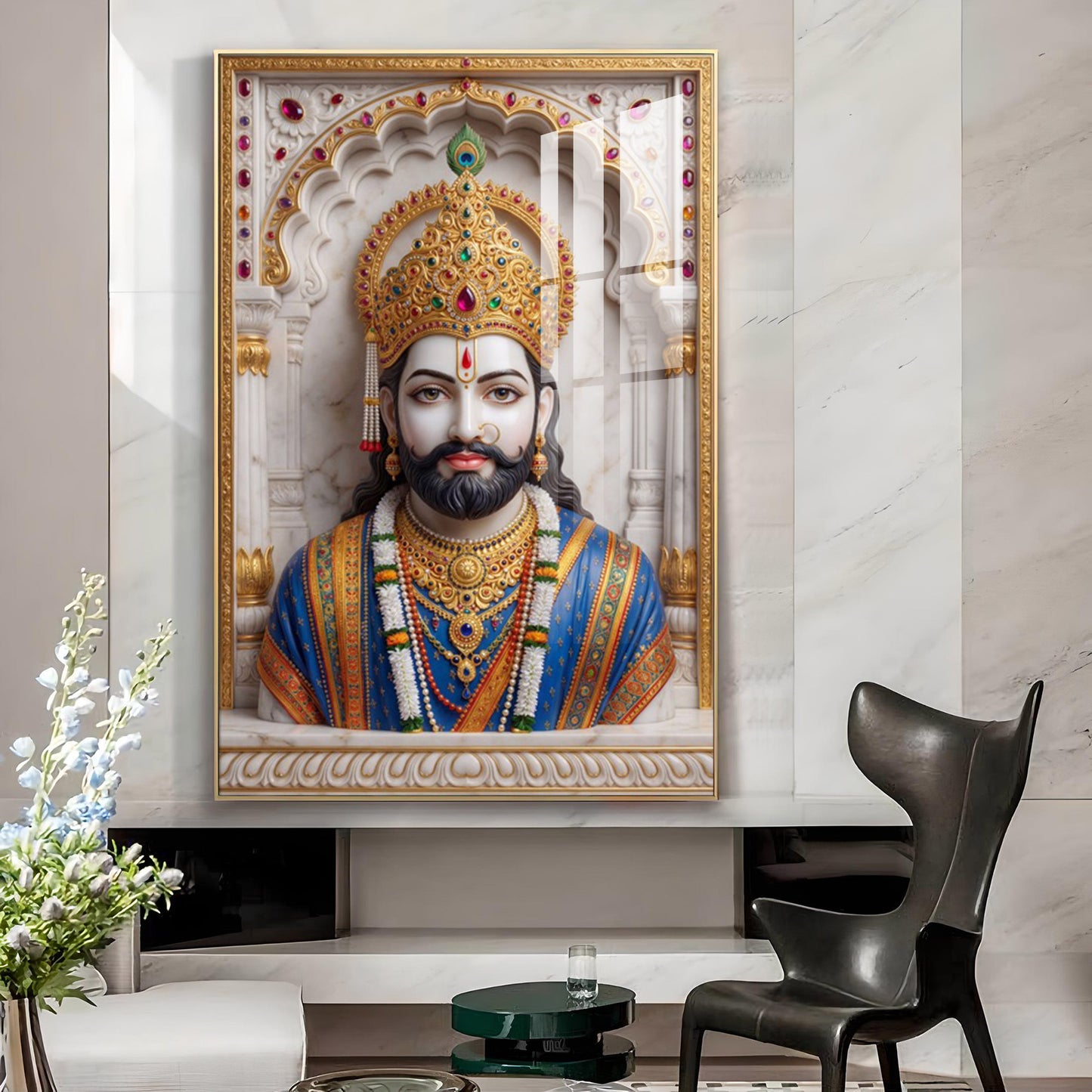 Khatushyam Baba Glass Finish Vertical Wall Art
