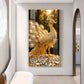 Golden Peacock Glass Finish Vertical Wall Art