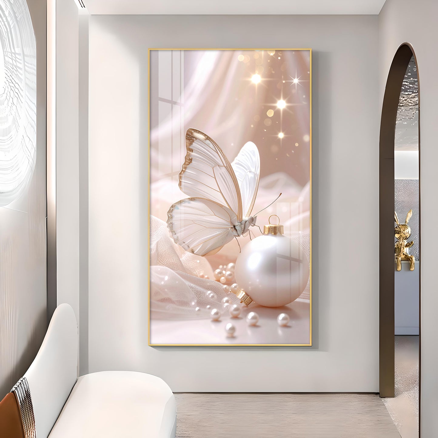 Beautiful Butterfly Glass Finish Vertical Wall Art