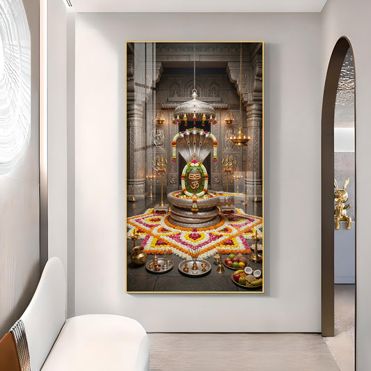 Divine Omkareshwar Jyotirlinga Glass Finish Vertical Wall Art