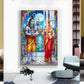 Annapurna Devi Offering Food To Lord Shiva Glass Finish Vertical Wall Art