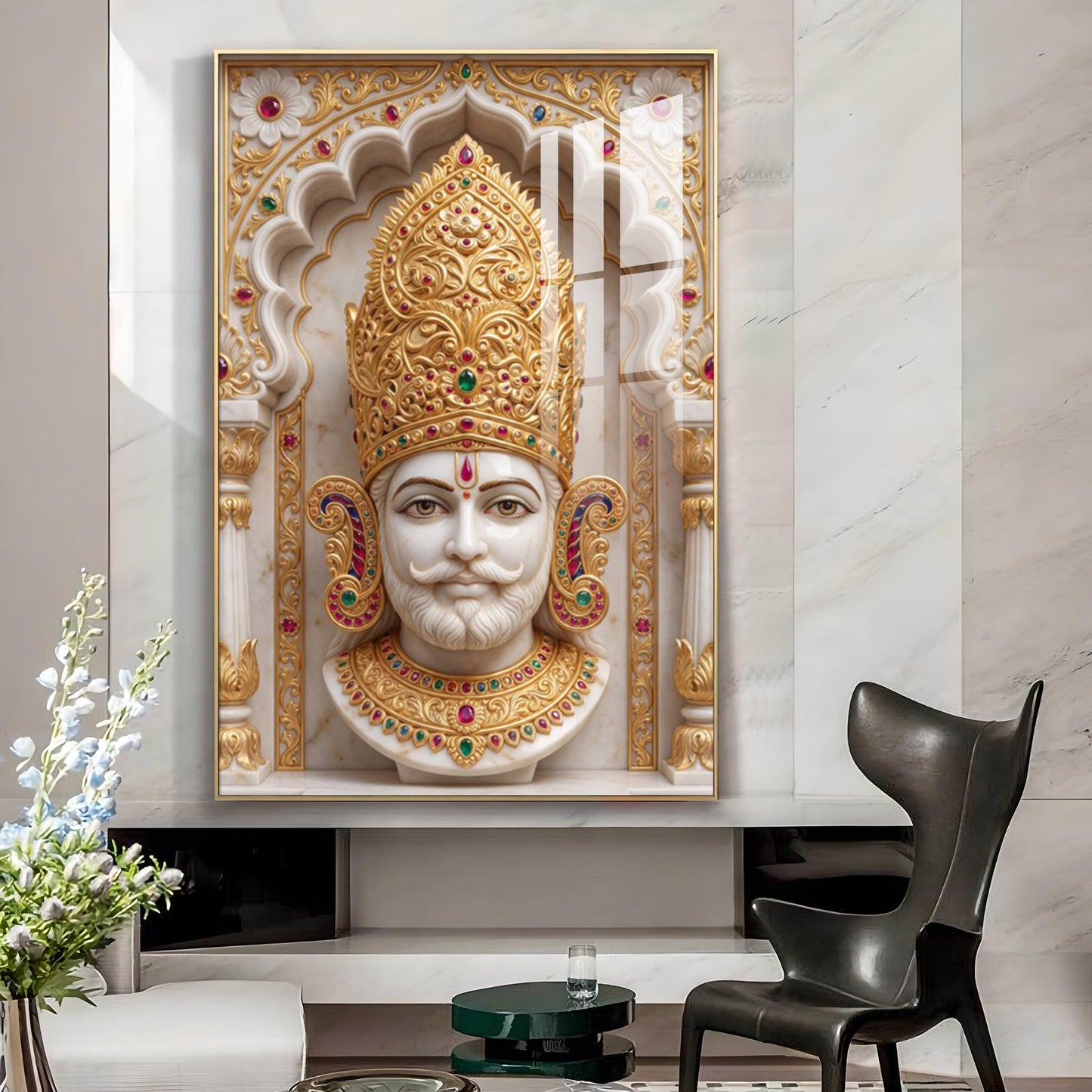 Divine Shyam Baba Glass Finish Vertical Wall Art